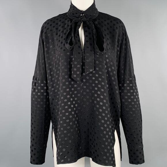 TIBI Size M Black Viscose Dots Bow Blouse - Picture 1 of 7